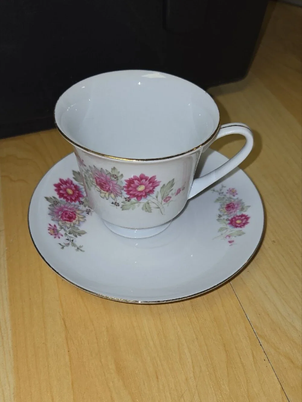 Vintage Fine Bone China Floral Teacup and Saucer Set